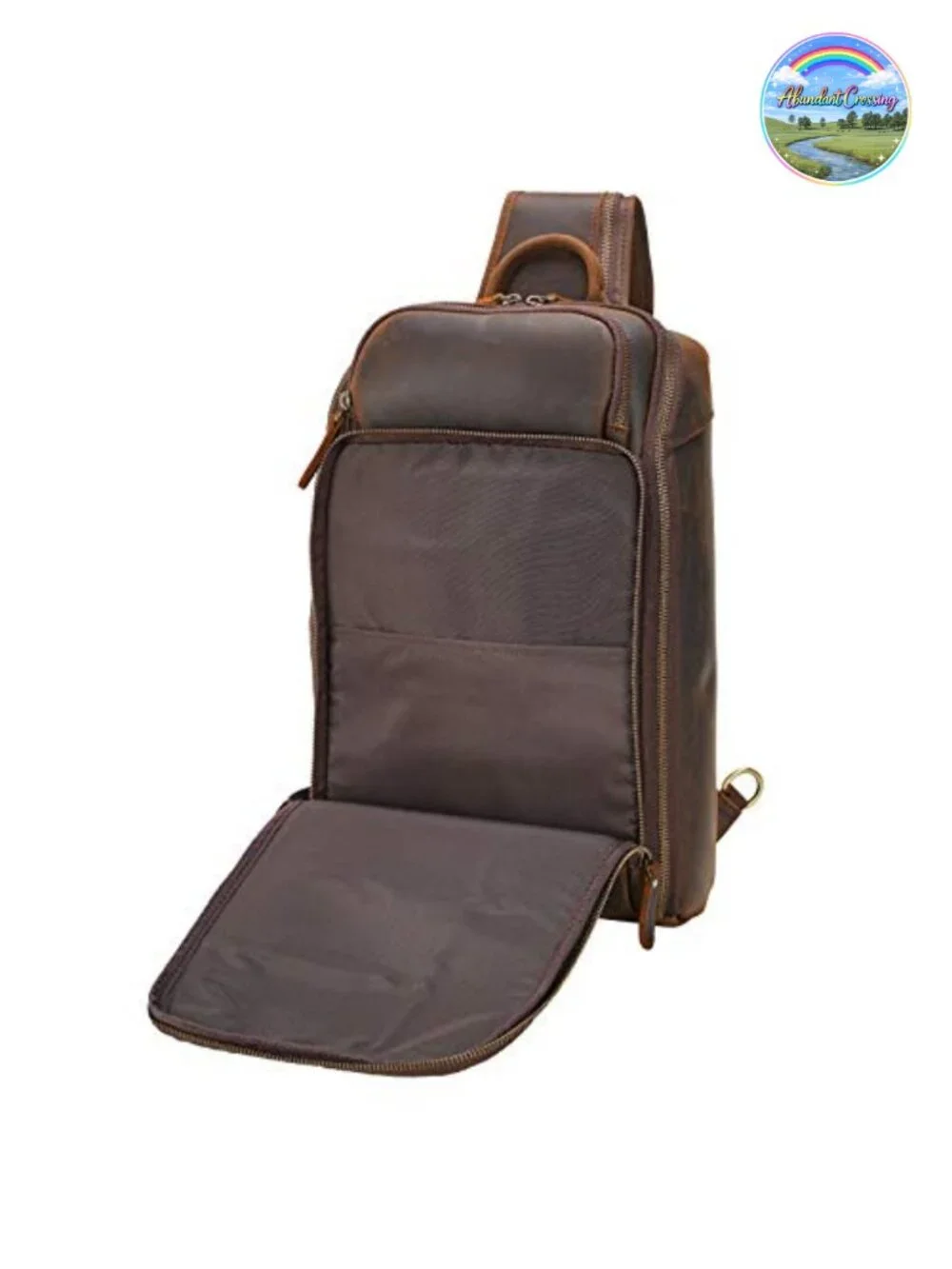 Leather Sling Shoulder Bag Men's Travel Hiking Daypack Crossbody